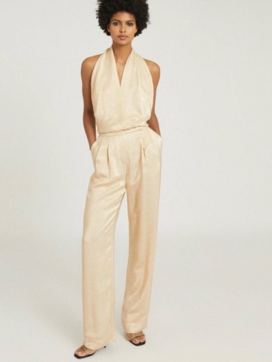 Reiss Pants - Reiss Jody metallic Halter Jumpsuit in Champagne Gold size 4